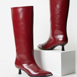 SHOEDAZZLE KNEE HI BOOTS FAUX LEATHER 1" KITTEN HEEL INNER ZIP TRUE TO SIZE